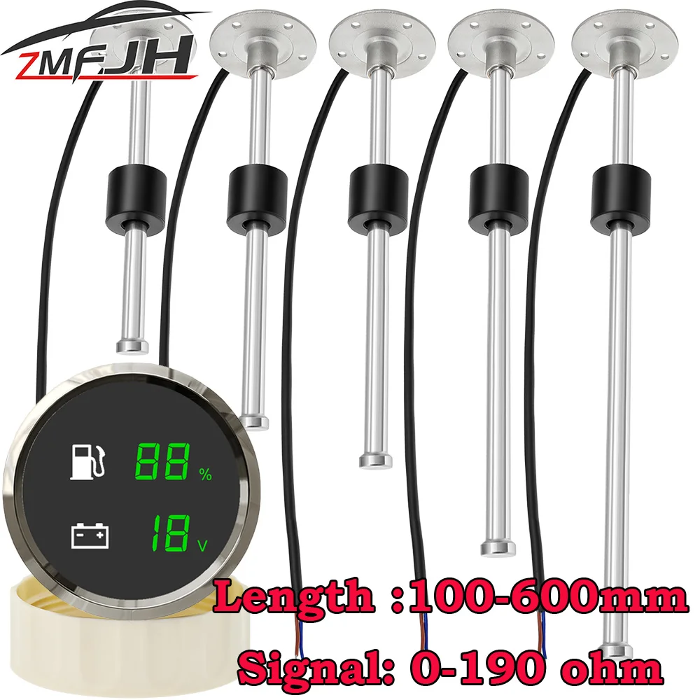 

2 In 1 Gauge Digital Dual 52mm Gauge Fuel Level+Voltage with Warning Fuel Level Sensor 0-190ohm for Marine Boat Car Truck 9-32V