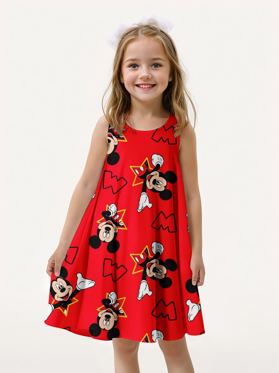Summer Outfit for Girls MINISO Dress with 3D Cartoon Design Casual Poliestrowa sukienka do kolan bez rękawów dla chłopców i d...
