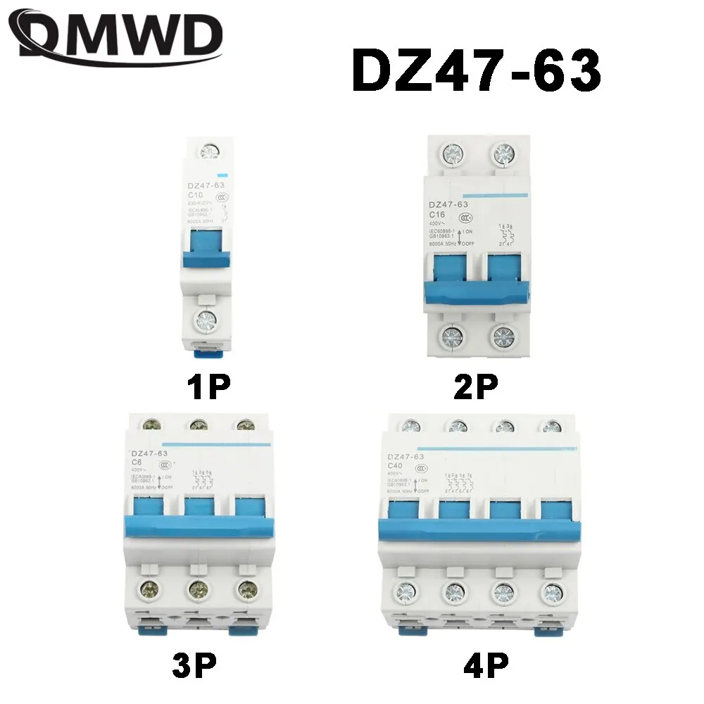 DMWD DZ47-63 10A 16A 20A 25A 32A 63A 1P 2P 3P 4P AC 230V или 400V Mini Автоматический выключатель MCB выключатель измельчитель