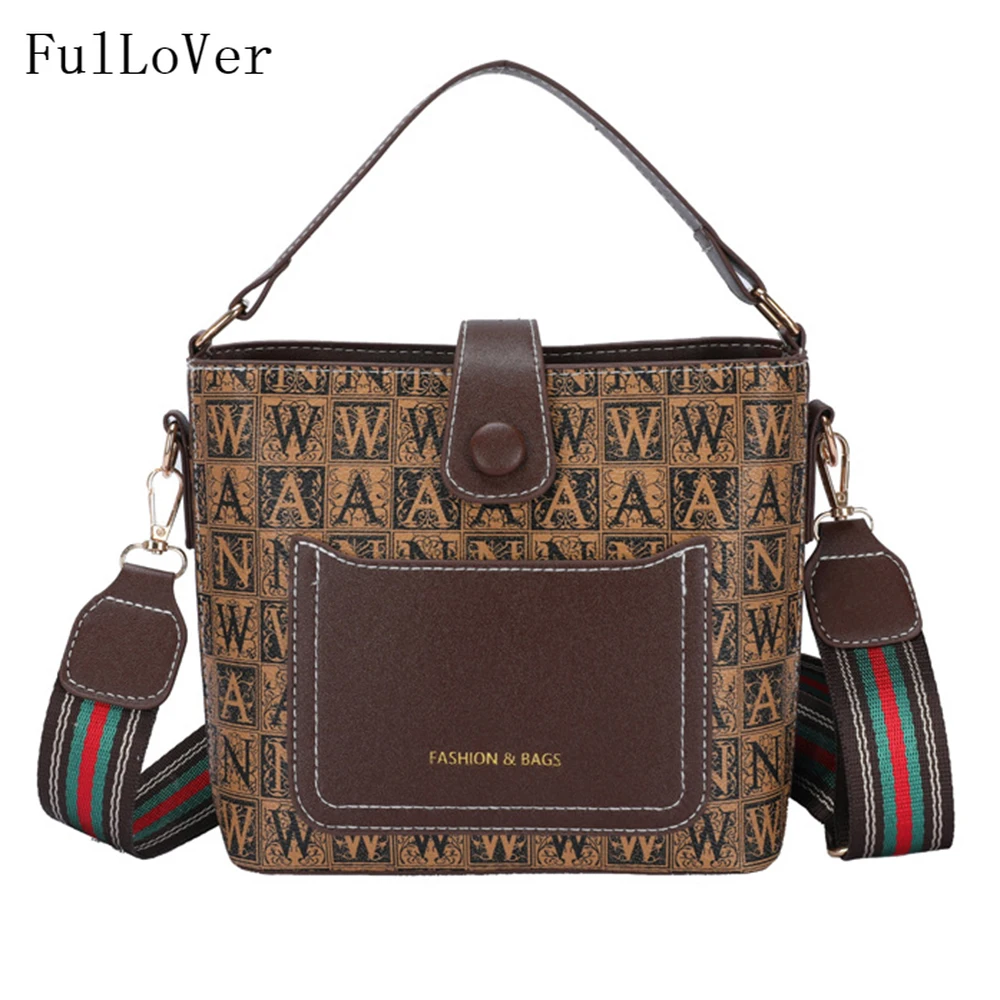 

New Simple Women Shoulder Bags Letter Handbags 2022 Retro Bucket Crossbody Bags Large Capacity Fashion Pu Leather Casual Bags
