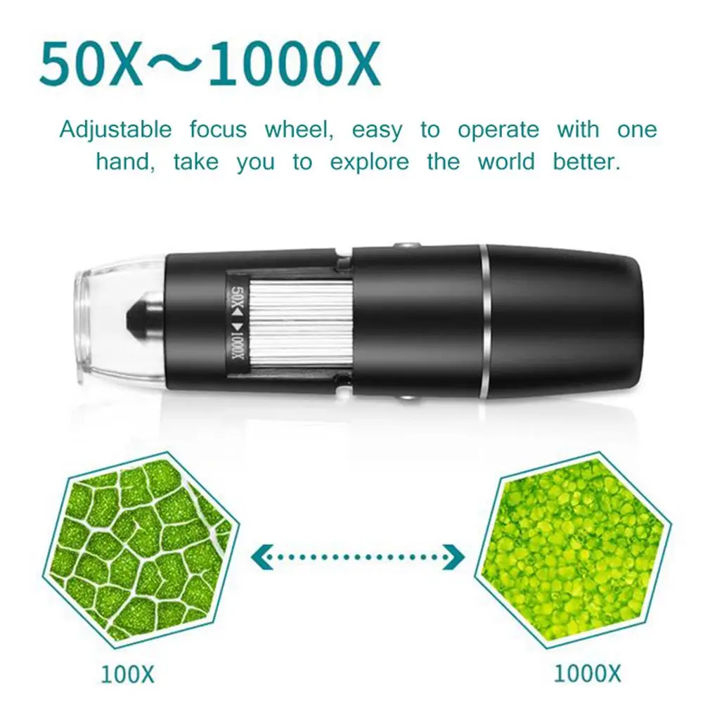 

1000X 8 LED Wireless Digital Microscope High Definition Handheld USB Interface Camera Microscopio with Stand Tablets