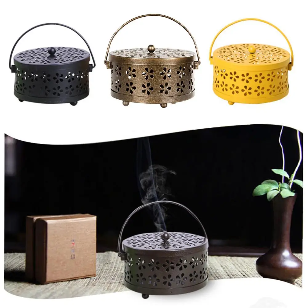 

Metal Incense Burner Holder Hollow Floral Mosquito Coil Rack With Cover Home Camping Garden Mosquito Repellent Incenses Plate
