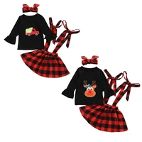 infant baby girls outfit set toddler kids baby girls skirt set autumn black pullover plaid strap skirt girls christmas set