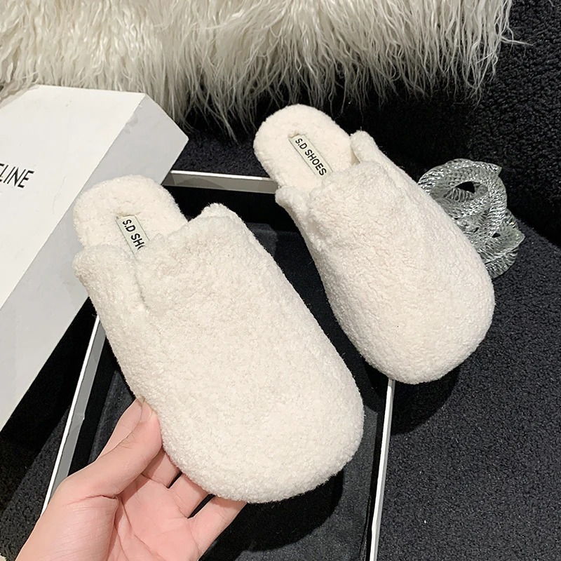 

Shoes Slippers Soft Slides Fur Flip Flops Cover Toe Slipers Women Low Flock Comfort Rubber Plush Flat 2023 Rome Fabric PU Basic