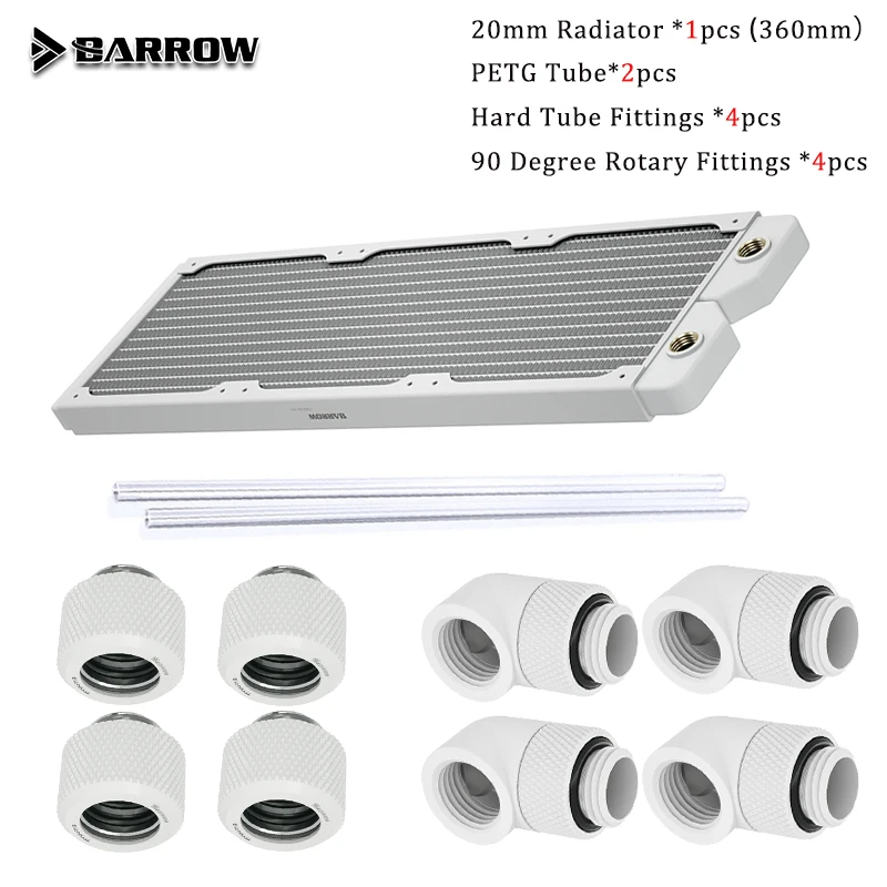 

Barrow Water Cooling Kit, 20/28mm Thick Radiator+G1/4'' 90 Degree Rotary Fittings+PETG Tubes+Connectors, Dabel-20a Dabel-28a