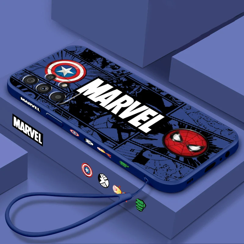 

Marvel Luxury Logo Cartoon Liquid Left Rope For Samsung Note 20 10 A54 A31 A14 A03 A22 A34 A04 A24 Ultra Plus 5G Phone Case
