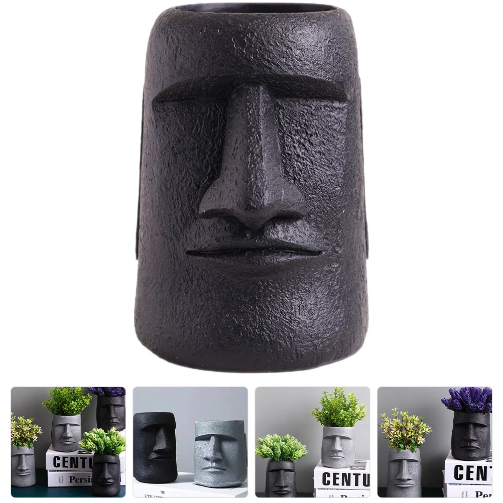 

Planter Head Pot Easter Island Resin Pots Flower Moai Succulent Statue Vase Face Succulents Human Bonsai Figurine Stone