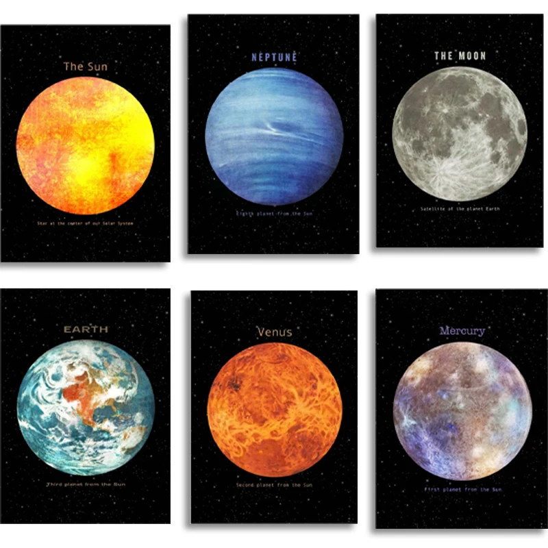

Wall Art Canvas Painting Planet Space Earth Moon Venus Sun Saturn Nordic Posters Prints Wall Pictures for Living Room Home Decor