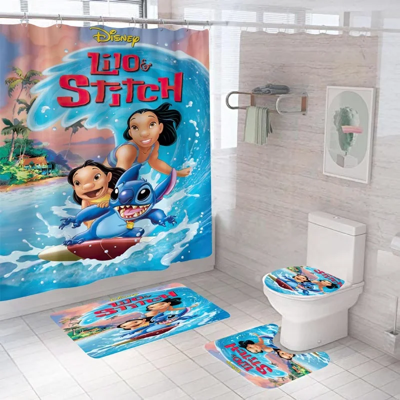 

Disney Bathroom Curtain Set Cartoon Stitch Mildew Resistant Waterproof Polyester Bathroom Shower Curtain Boy Girl Gift