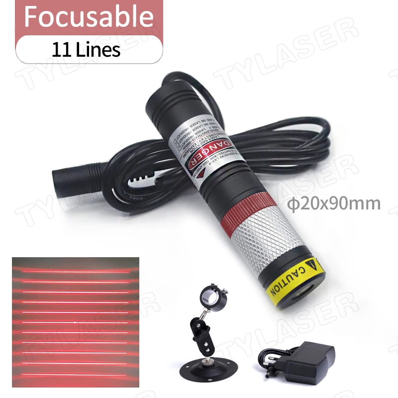 DOE 11 Lines Waterproof D20X90mm Focusable Locator 660nm Red 50mW 100mW 150mW 200mW Laser Module for Cutting Positioning