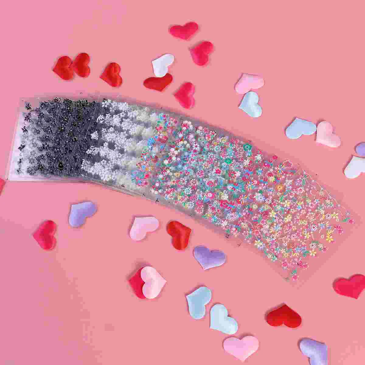 

TINKSKY 50 Sheets of Mixed-color 3D Design Self-adhesive Tip Nail Art Stickers Decals Nail Tips Decorations (Random Color &