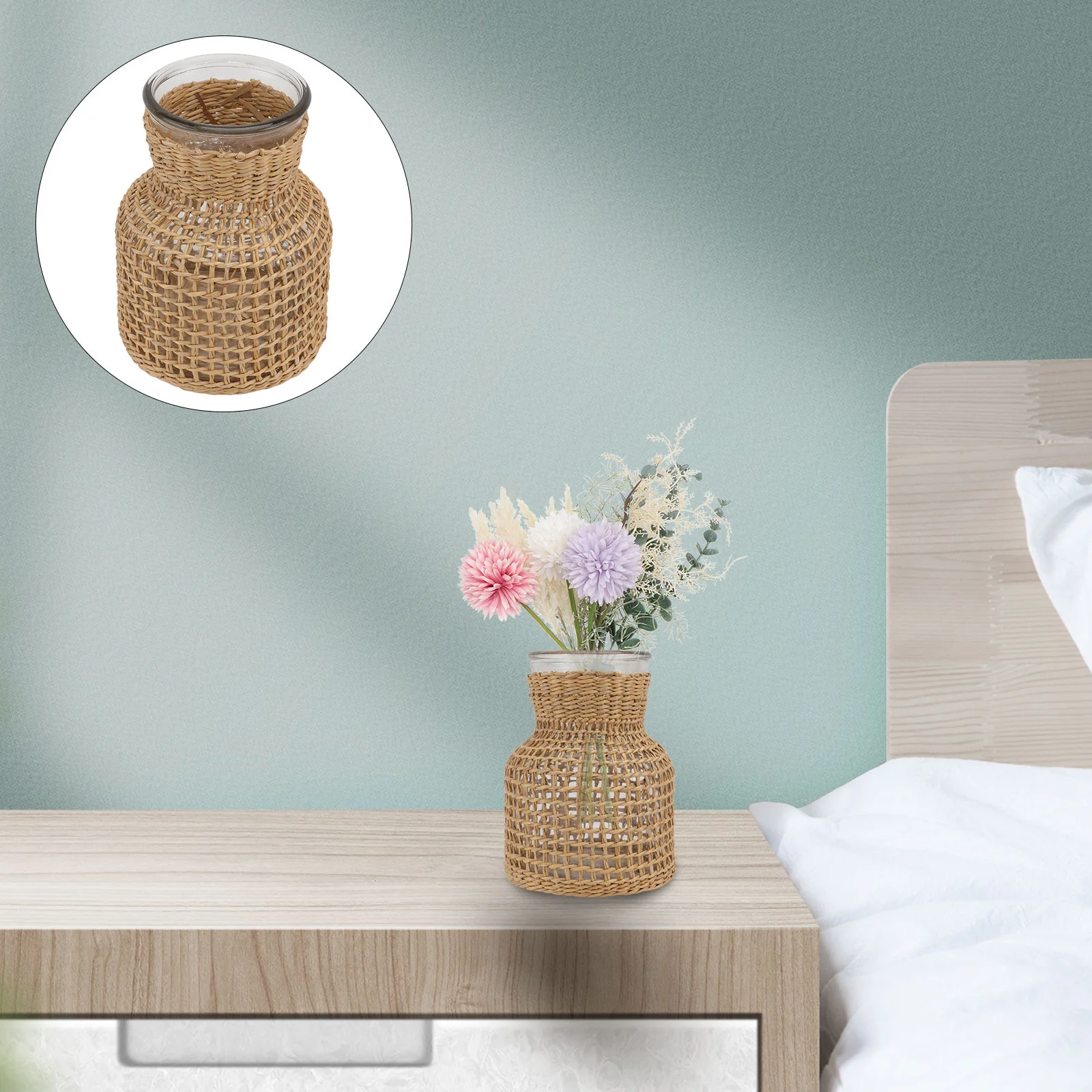 

Vase Flower Vases Pot Woven Rattan Wicker Decor Bottle Decorative Rustic Tall Container Flowers Planter Holder Hydroponic