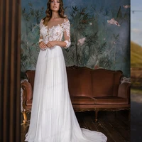 aviana floor length long sleeve white chiffon beach wedding dress bridal gown custom made button back vestidos de novia