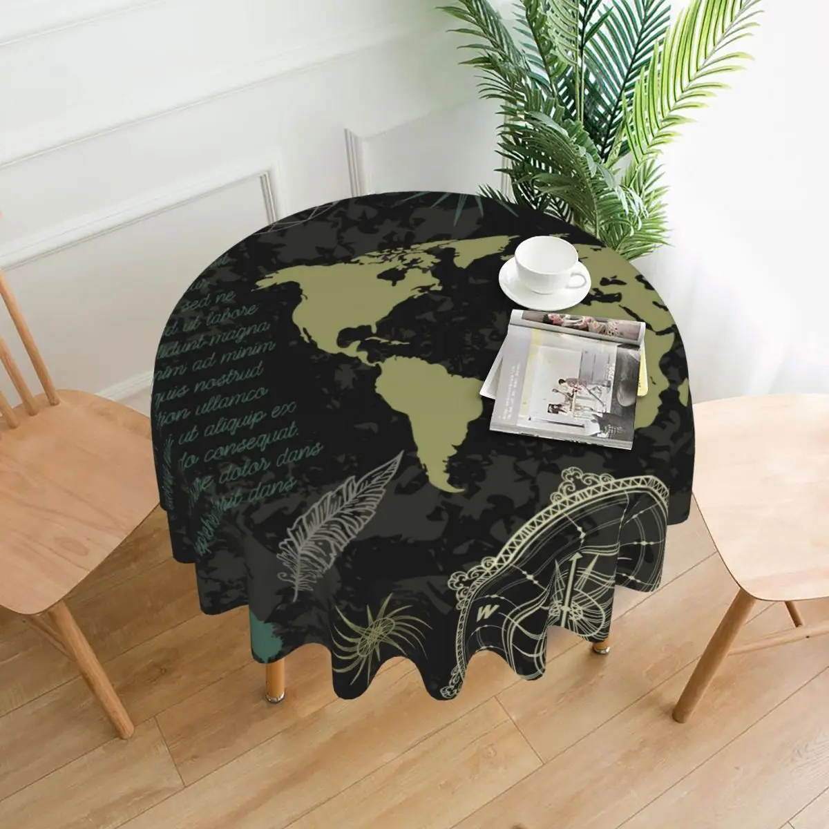 

Винтажные в форме компаса Декоративная скатерть с изображением карты мира и ветра, плотная круглая скатерть для обеденного стола, скатерть ...