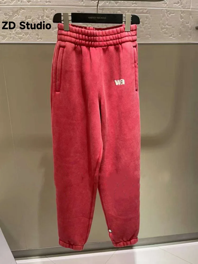 

[ZD Studio] 2023 Autumn And Winter New Wash Water To Do Old Girdle Pants Sports Pants Elastic Waist Casual Pants Women