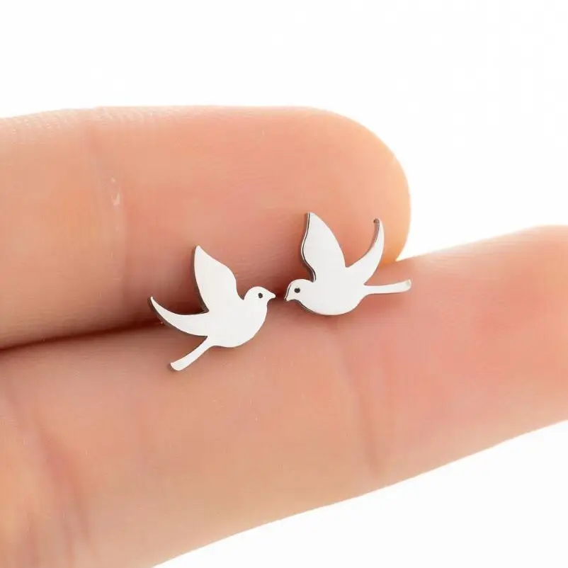 

TULX Stainless Steel Lovely Animal Stud Earrings For Women Jewelry Small Bird Swallow Earrings Ear Studs Piercing Pendientes