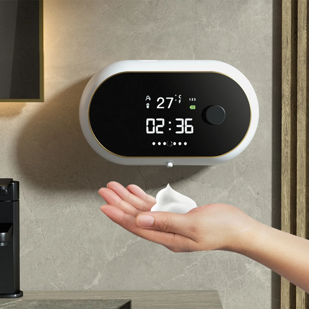 

Automatic Foam Hand Soap Dispenser Touchless Wall Mount 450ML Capacity Large Screen with Time & Temperature Display