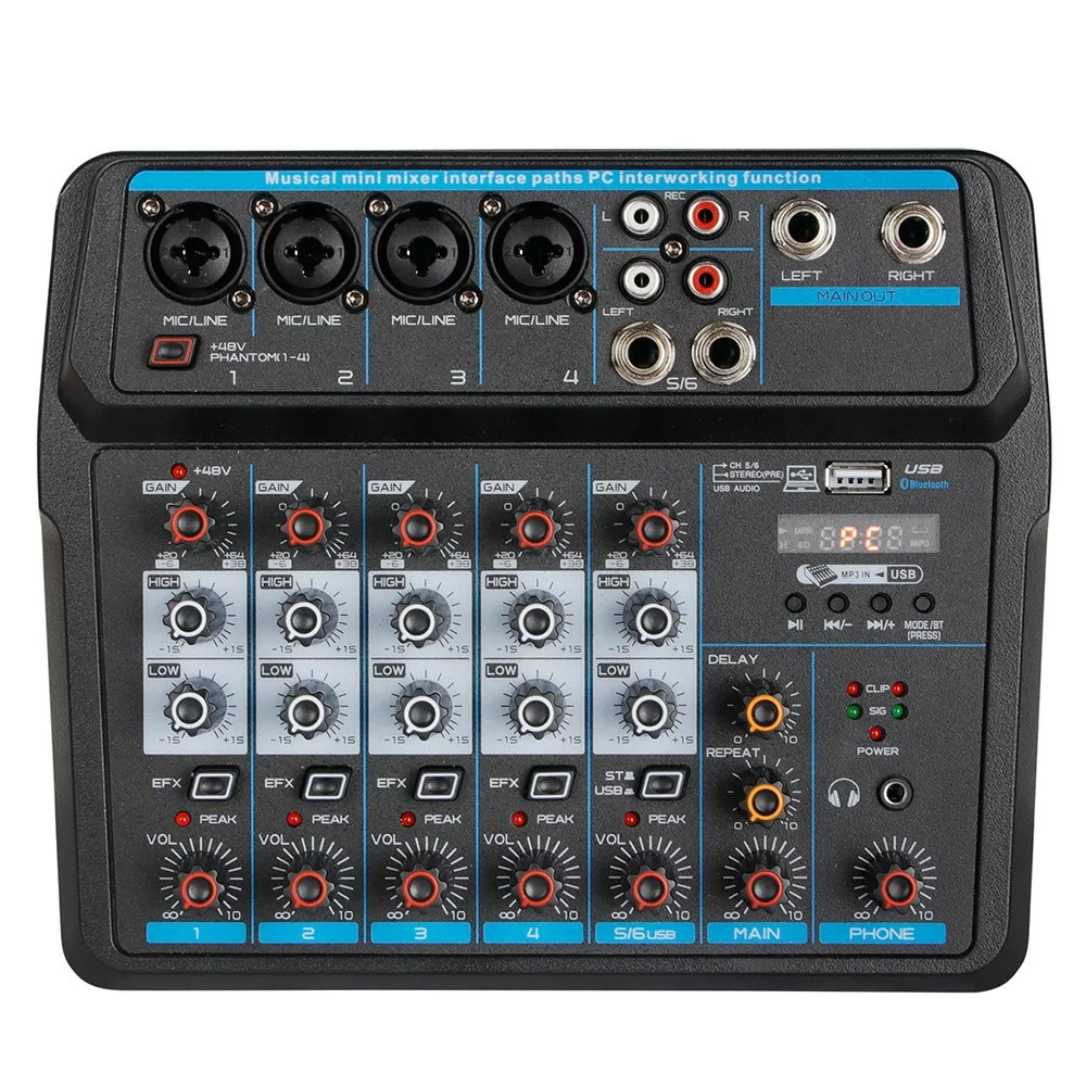 

RISE-Six-Way DJ Mixer Audio Mixer Live Recording Music Mixer For Real-Time PC Recording (US Plug)