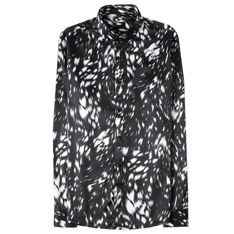 Vintage Print Shirts for Men 2022 Autumn Long Sleeve Casual Slim Business Formal Dress Shirt Social Party Blouse Men Clothing