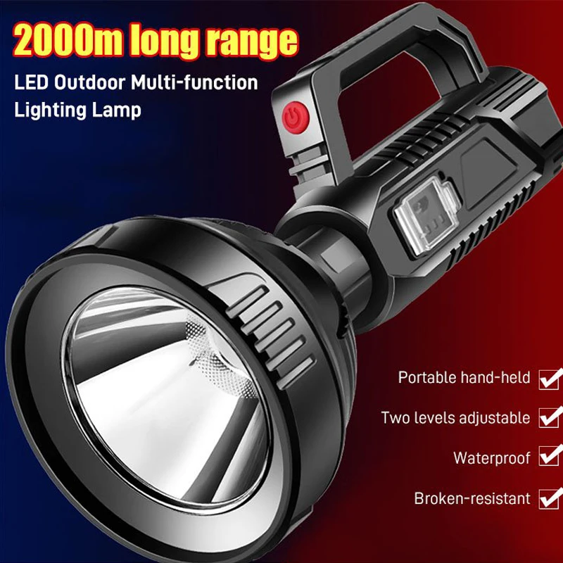 2PCS Super Bright LED Portable Spotlights Flashlight Rechargeable Big Head Searchlight Work Spotlight Floodling Torch Lantern