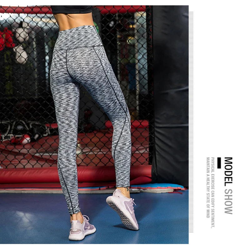 Women Quick Dry Sexy Slim Yoga Pants Running Leggings With Pocket Girls High Waist Wourkout Gym Tights Trousers Custom Logo images - 6