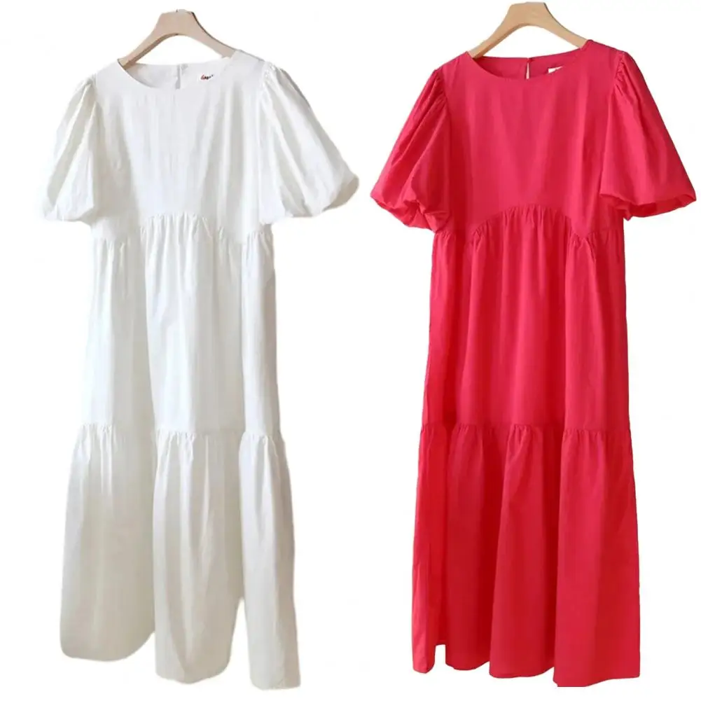 

Sweet Women Summer Dress High Waist Oversized Lady Dress Pleated Lady Summer Dress