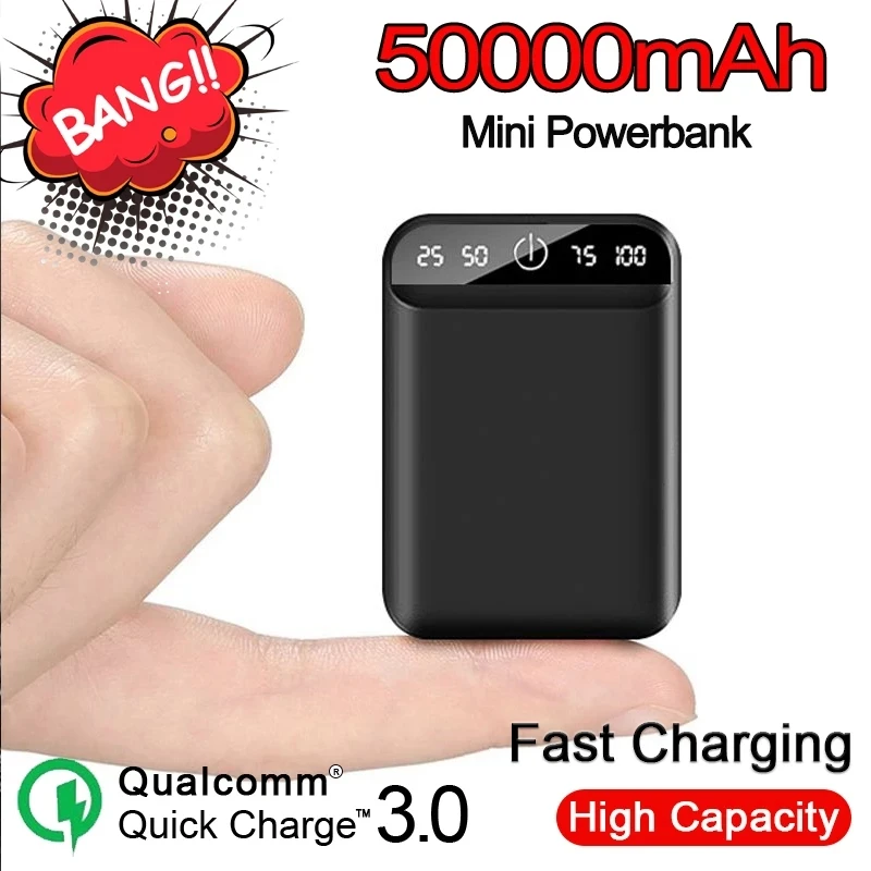 

Portable Mini 50000mAh Power Bank 2USB LCD Digital Display Charging External Battery smartphone Powerbank Charger for iphone13