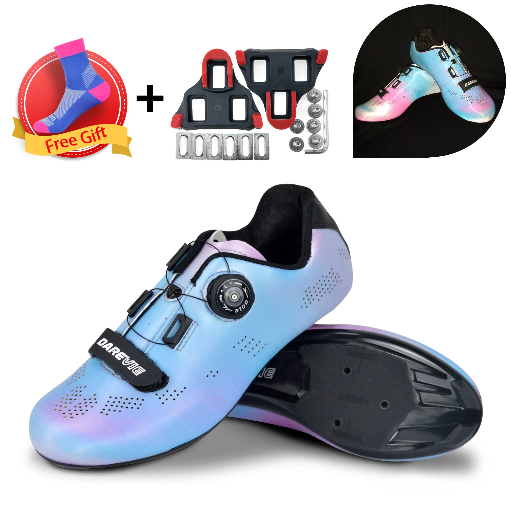 DAREVIE Road Cycling Shoes Pearl Colorful Chameleon Cycling Shoes Light Reflective Cycling Shoes Racing Bike Shoes LOOK SPD-SL
