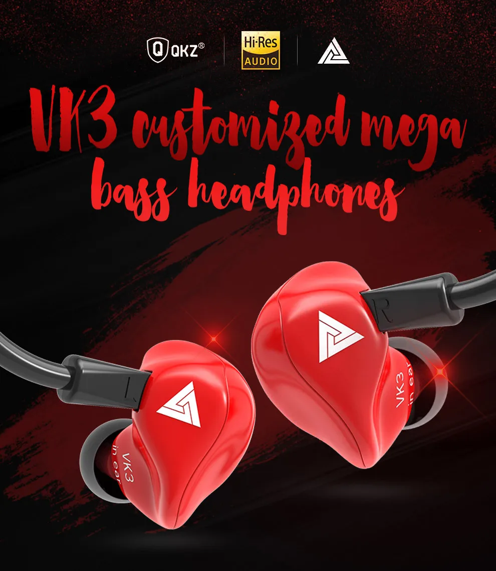In-Ear Earphones QKZ VK3 for Mobile Phone Tablet Earbuds Special Edition Headset With Mic Metal Heavy Bass Earphone