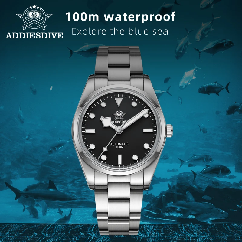 

Мужские часы ADDIESDIVE AD2113 механические часы для дайвинга 10 бар черные синие стальные Наручные часы BGW9 светящиеся автоматические часы Explorer