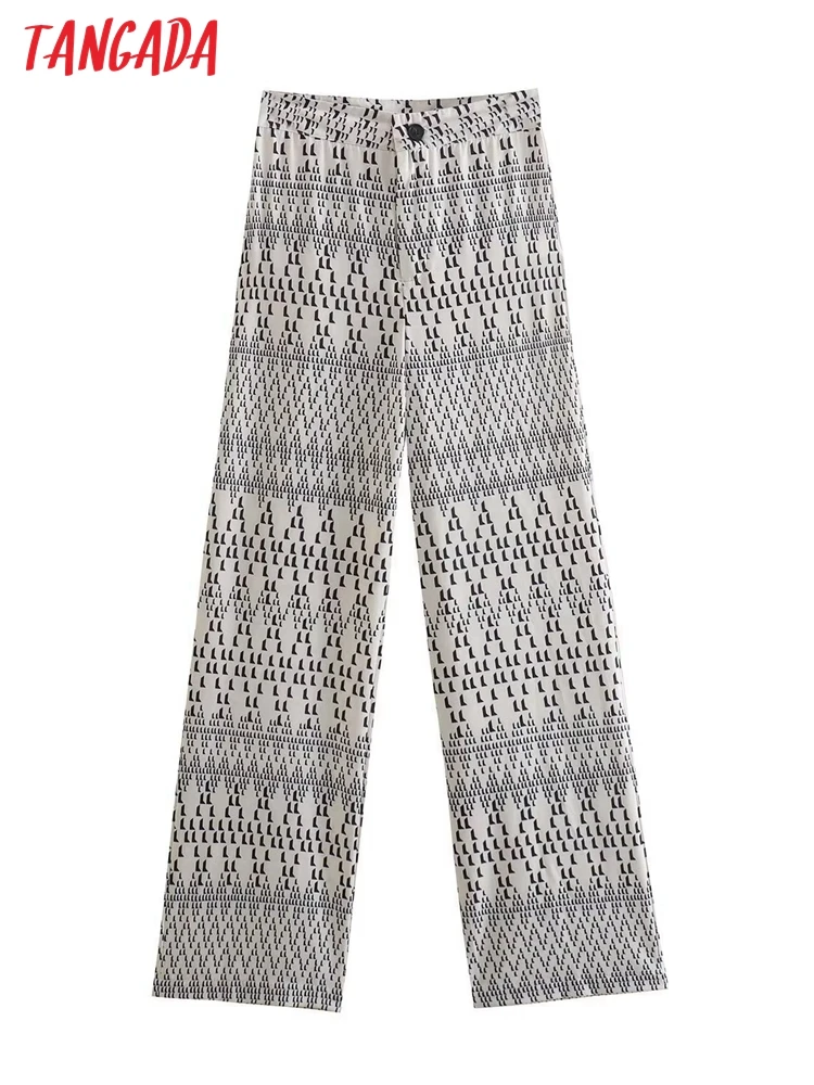 

Tangada Fashion Women Geometry Print Suit Pants Trousers Vintage Style Pockets Buttons Office Lady Pants Pantalon 4M151