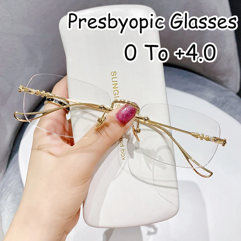 

New Anti Blue Light Rimless Reading Glasses Men Women Presbyopic Glasses Eyewear Finished Frameless Eyeglasses Diopter 0 To +4.0