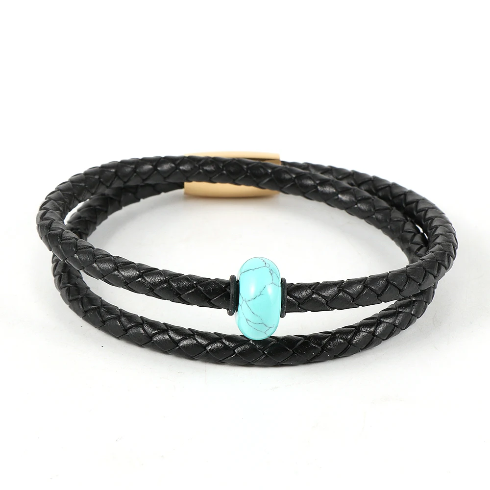 

Natural Stone Charm Real Leather Women Cuffs And Bracelets Stainless Steel Magnetic Clasp Fashion Bangles Accessories For Men