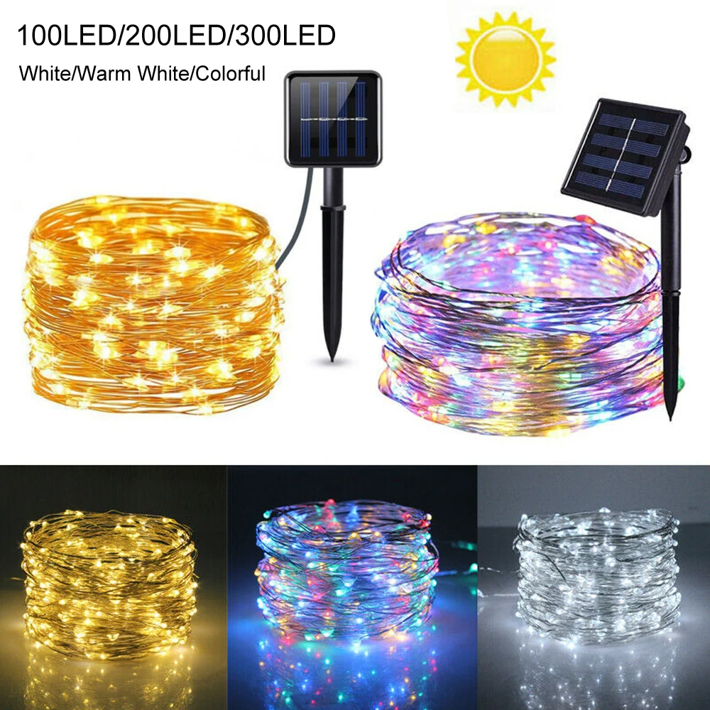 

Светодиодная Водонепроницаемая гирлянда на солнечной батарее, медный провод, сказочное украшение для рождества, сада, улицы