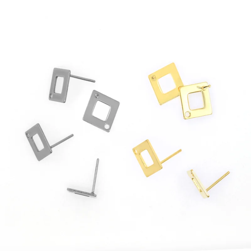 20Pcs Stainless Steel Square Stud Earrings With Holes Blank Base Tray Fit 10mm Jewelry  Making Earring Accessories Wholesale