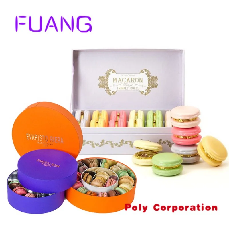 Wholesale customized favor boxes with clear window mini luxury round cylinder christmas gift macaron packaging paper box