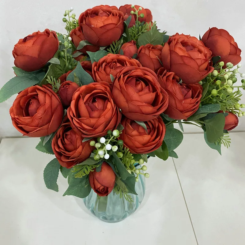 

Artificial Camellia Roses Bunch Simulation Silk Fake Flowers Wedding Photography Bouquets Home Living Room Garden Plant Decor