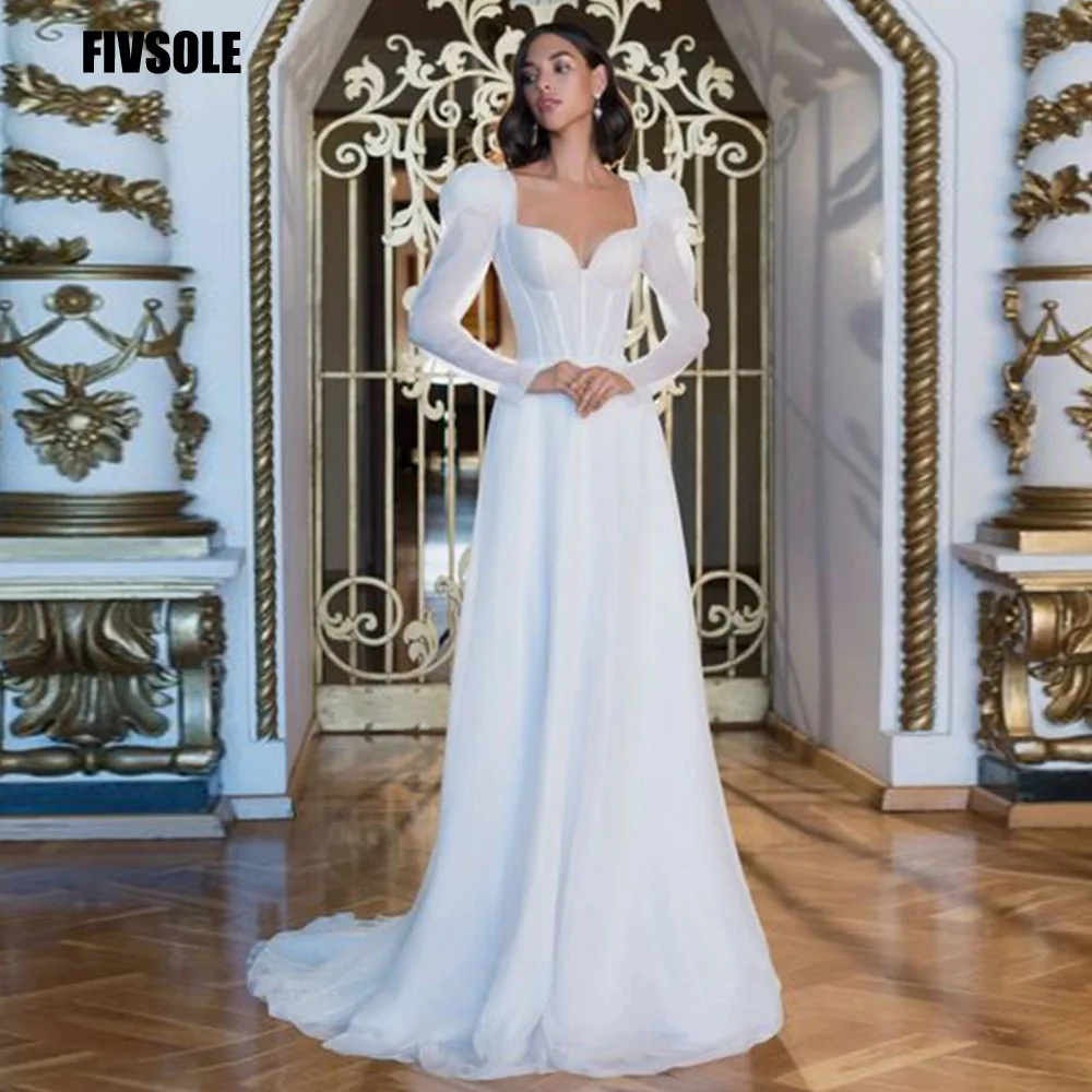Fivsole Abiti Da Sposa Sexy 2022 Beach Bride Dress Maniche Lunghe Sweep Train Princess Abiti Da Sposa Plus Size Vestidos De Novia