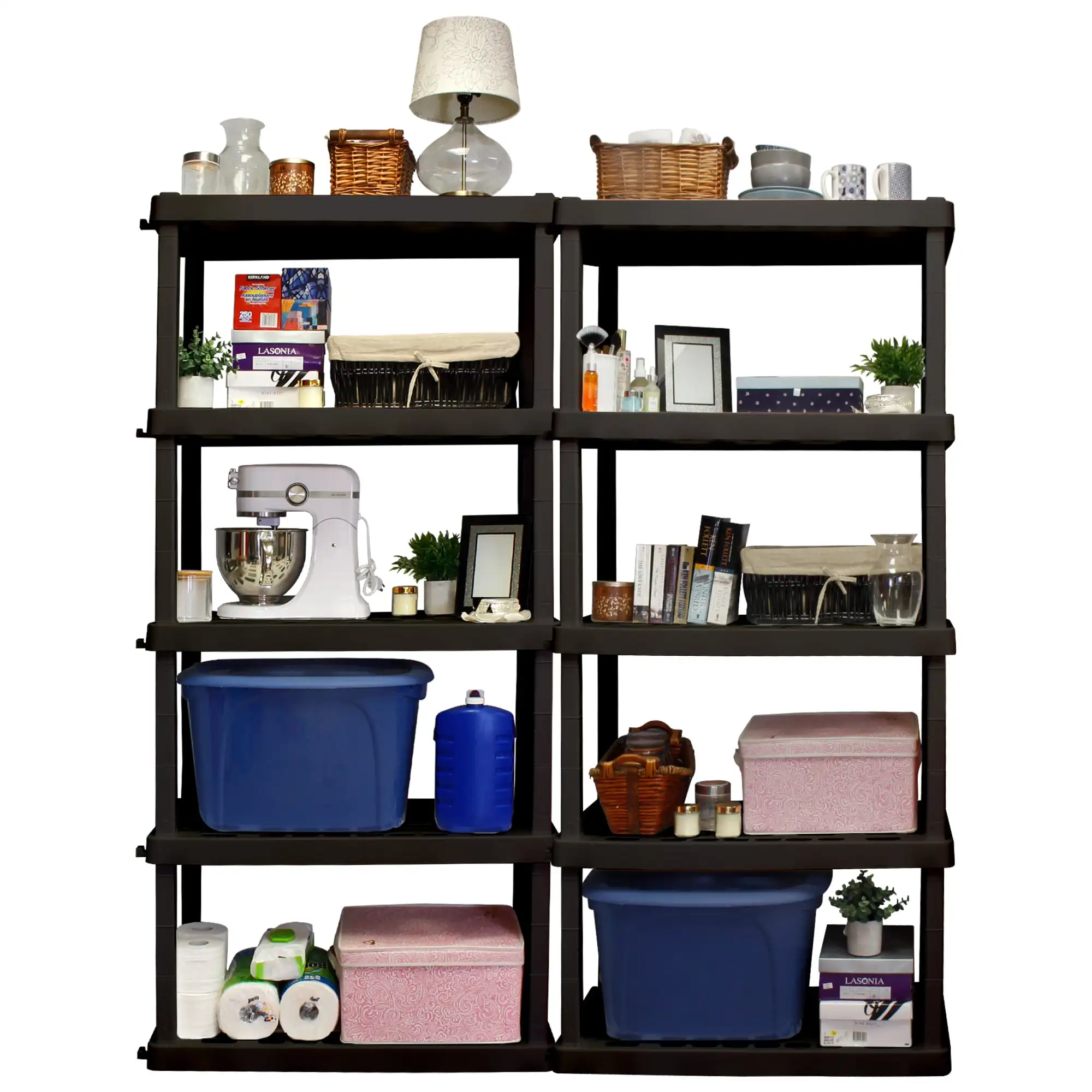 

Pack of 2 Large 5-Tier Interlocking Shelving Units - Black, W36 x D18 x H74"