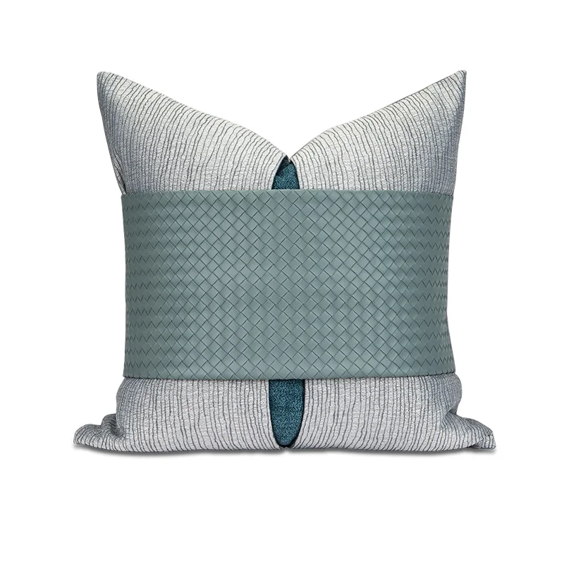 

Green Leather Cushion Cover 45x45cm Geometric Square Waist Pillow Case Home Decoration Pillows for Sofa Living Room Cushions