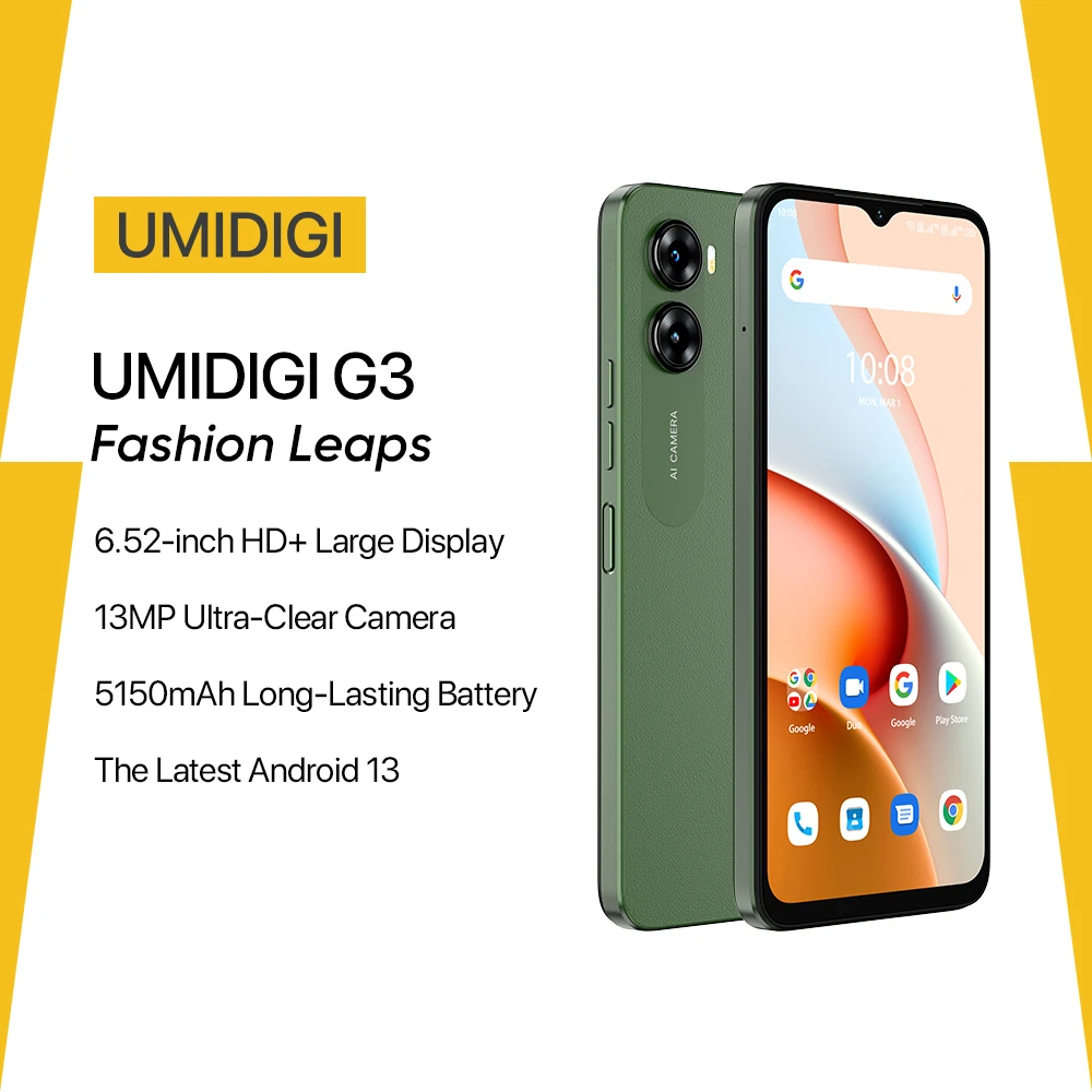 [World Premiere] UMIDIGI G3 Smartphone, Android 13 , Helio A22, 4GB+64GB, 13MP Camera, 5150mAh Battery, Dual SIM 4G Cellphone