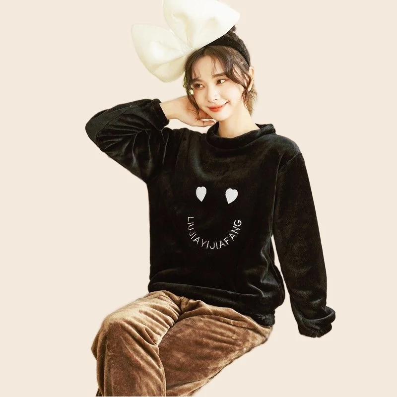 Women's Warm Winter Pajamas Set Soft Funny Cartoon Elephant Print Pyjama Homewear Cozy Flannel Sleepwear Mom Big Size 2PCS/Set