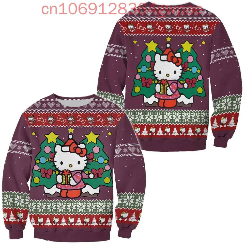 Kuromi Hello Kitty Рождественский уродливый свитер Мужской женский 3d Уродливый