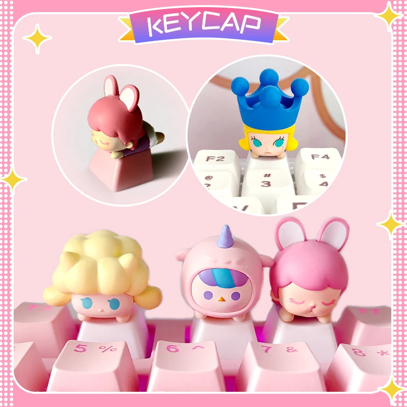 

PBT cartoon, animation POP MART keycap 3D doll 3 generation cute girl gift cherry shaft mechanical keyboard
