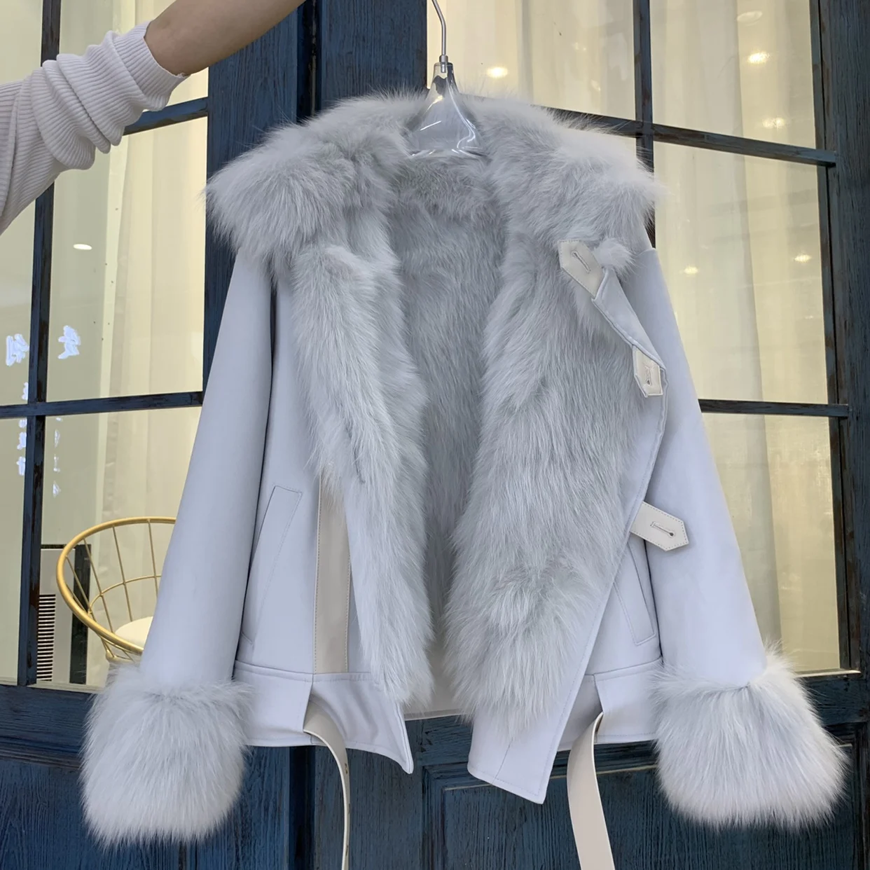 Women's Winter Mid-Length Double-Sided Wear Warm Parker Korean Style Contrast Color Thick Long Sleeve Real Fox Fur Overcoat 2022