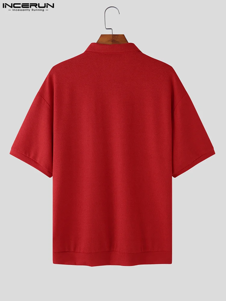 Casual Simple Style Men Tops Diamond Textured Blouse INCERUN Stylish Well Fitting Male Solid Knitted Short-sleeved Shirts S-5XL
