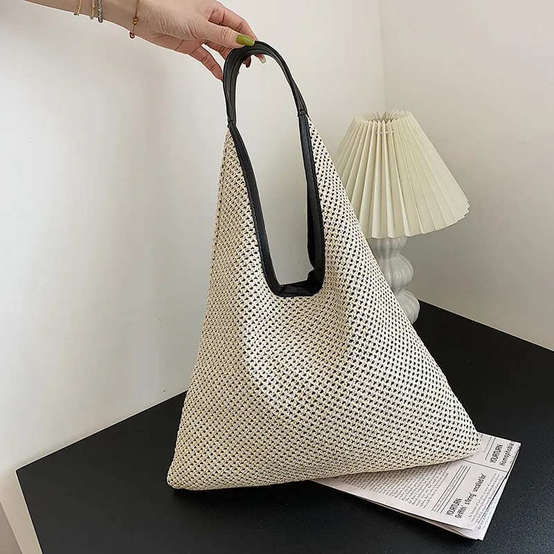 

2022 New Style Straw Woven Bag Fashion Simple Hollow Shoulder Bag Holiday Foreign Style Beach Chinese Style Straw Woven Bag