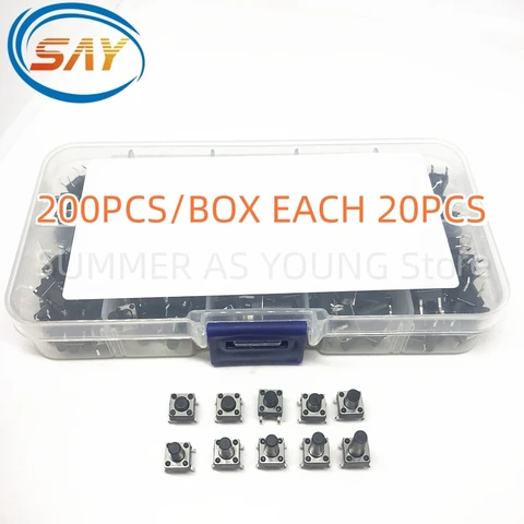 10 моделей 6*6 тактовая микро переключатель тактильный комплект кнопок 4P 4,3 5 ~ 13 мм DIP SMD водонепроницаемый Кронштейн 6x6 клавиш PCB Switchs DIY