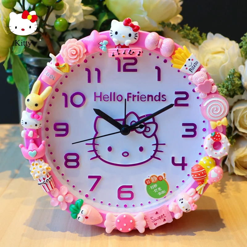 Kawaii Sanrio Hello Kitty Anime Figure Alarm Clock Bedroom Bedside Alarm Clock Stylish Simplicity Student Boy Girl Birthday Gift