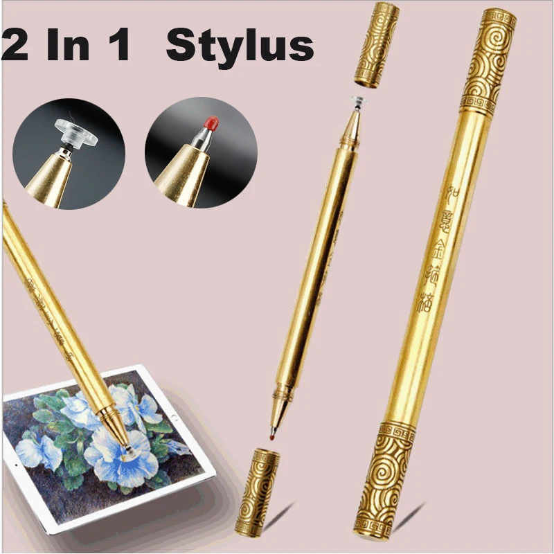 

Luxury Metal Writing Brass Gel Pen 2 In 1 Disc Capacitive Stylus For iPhone/iPad/Samsung Touch Screens Office Business Nice Gift